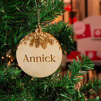 Houten kerstbal met gravering