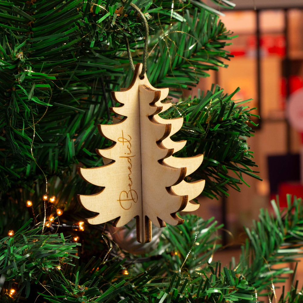 Houten 3d kerstboom hanger