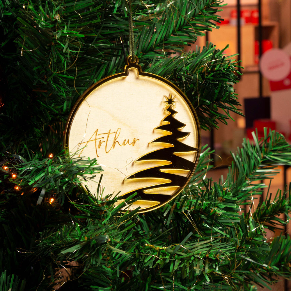 Houten kerstbal met acrylaat (groot)