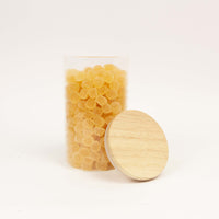 Glazen uitdeelpot geribbeld met houten deksel