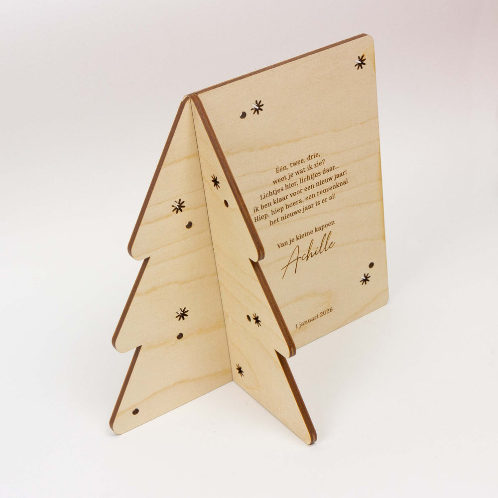 Houten nieuwjaarsbrief 3D kerstboom