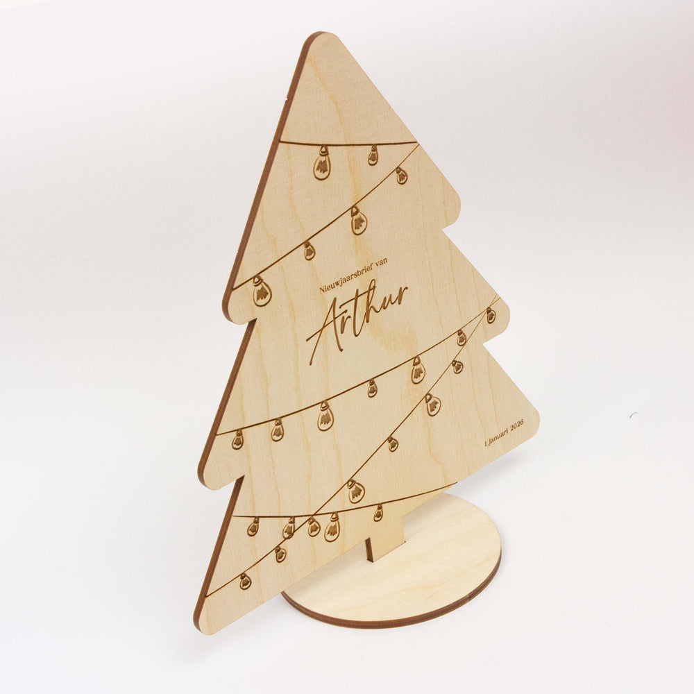 Houten nieuwjaarsbrief kerstboom