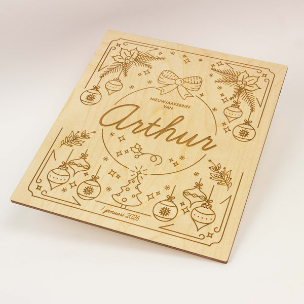 Houten nieuwjaarsbrief
