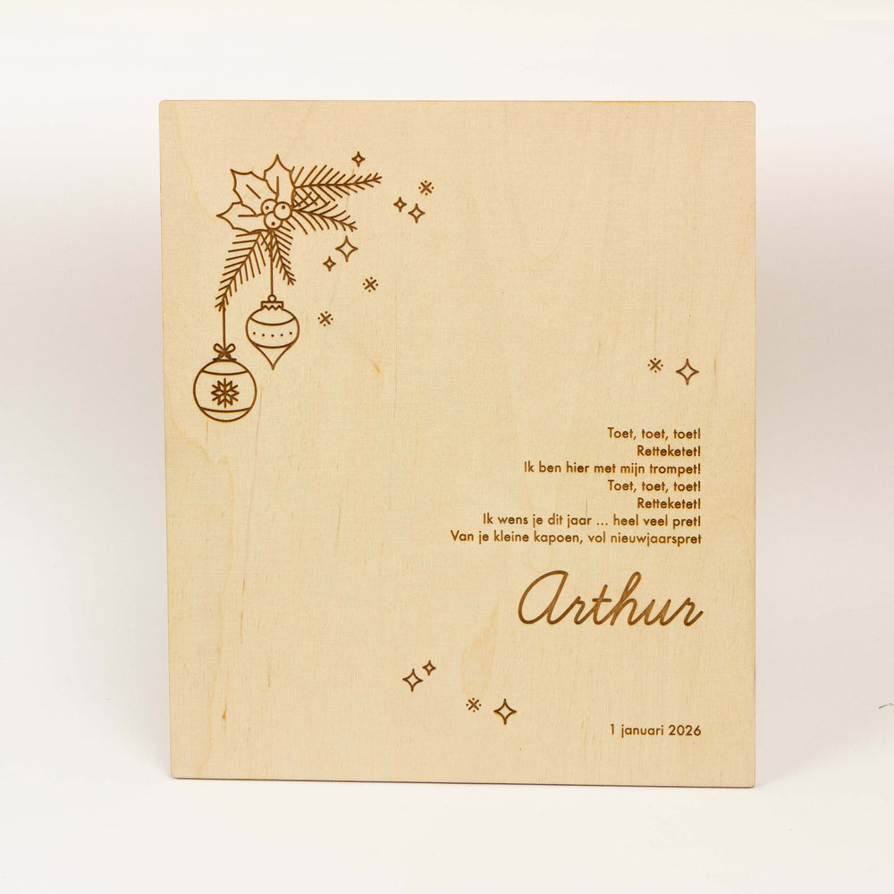 Houten nieuwjaarsbrief