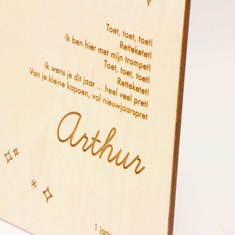 Houten nieuwjaarsbrief