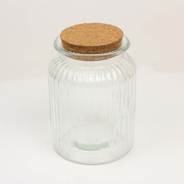 Glazen bokaal geribbeld met kurk deksel