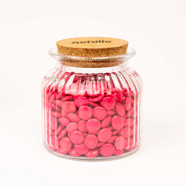 Glazen bokaal geribbeld met kurk deksel en gravering - 700ml